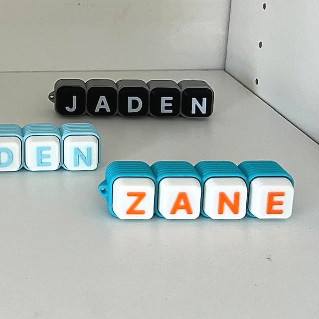 Personalised name keychains made of letter blocks